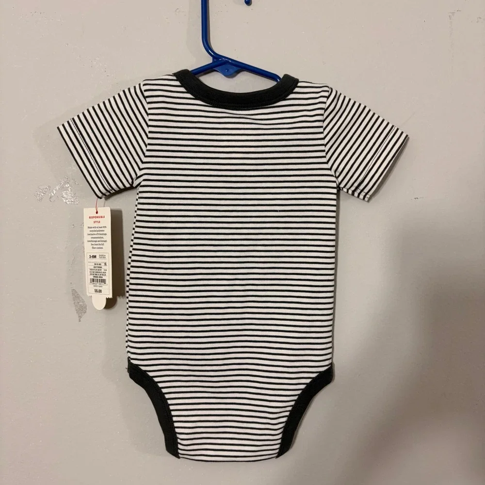 Cat & Jack Bodysuit Baby 3-6M Navy White New Striped Henley Short Sleeve SNAP